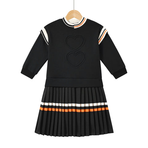 heart pleated dress-black