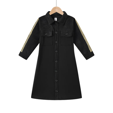 suede trim button down dress