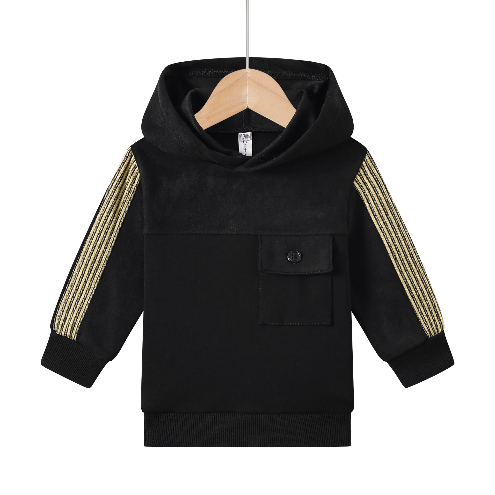 suede trim hoodie-black