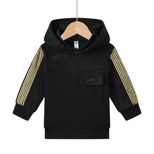 suede trim hoodie-black
