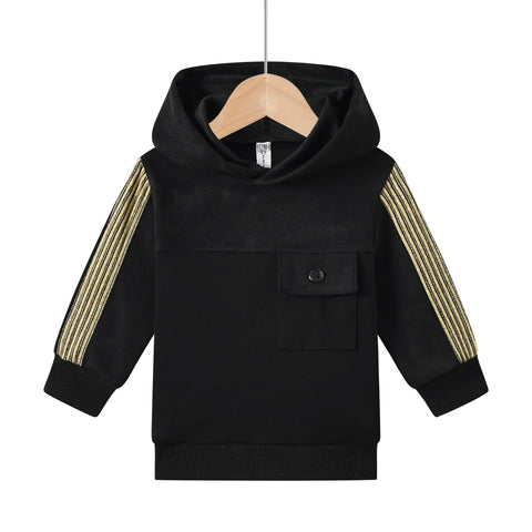 suede trim hoodie-black