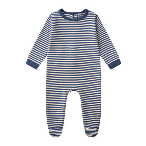 stripe sweat footie- blue