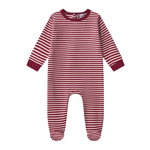 stripe footie- red