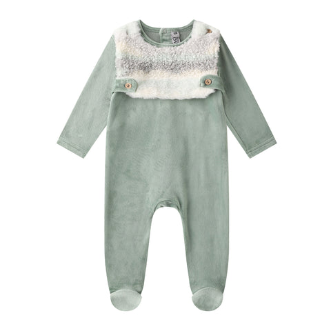 sherpa fur bib velour footie