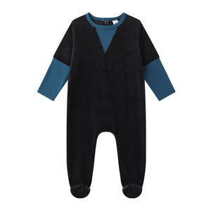 cotton velour blue trim footie