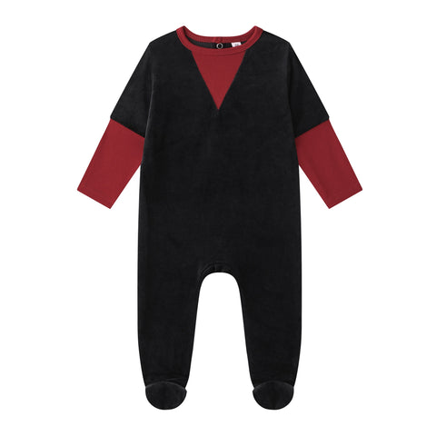 cotton velour red trim footie