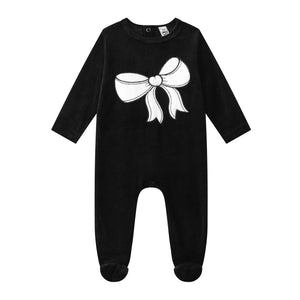 bow cotton velour footie