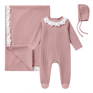 lace trim layette set