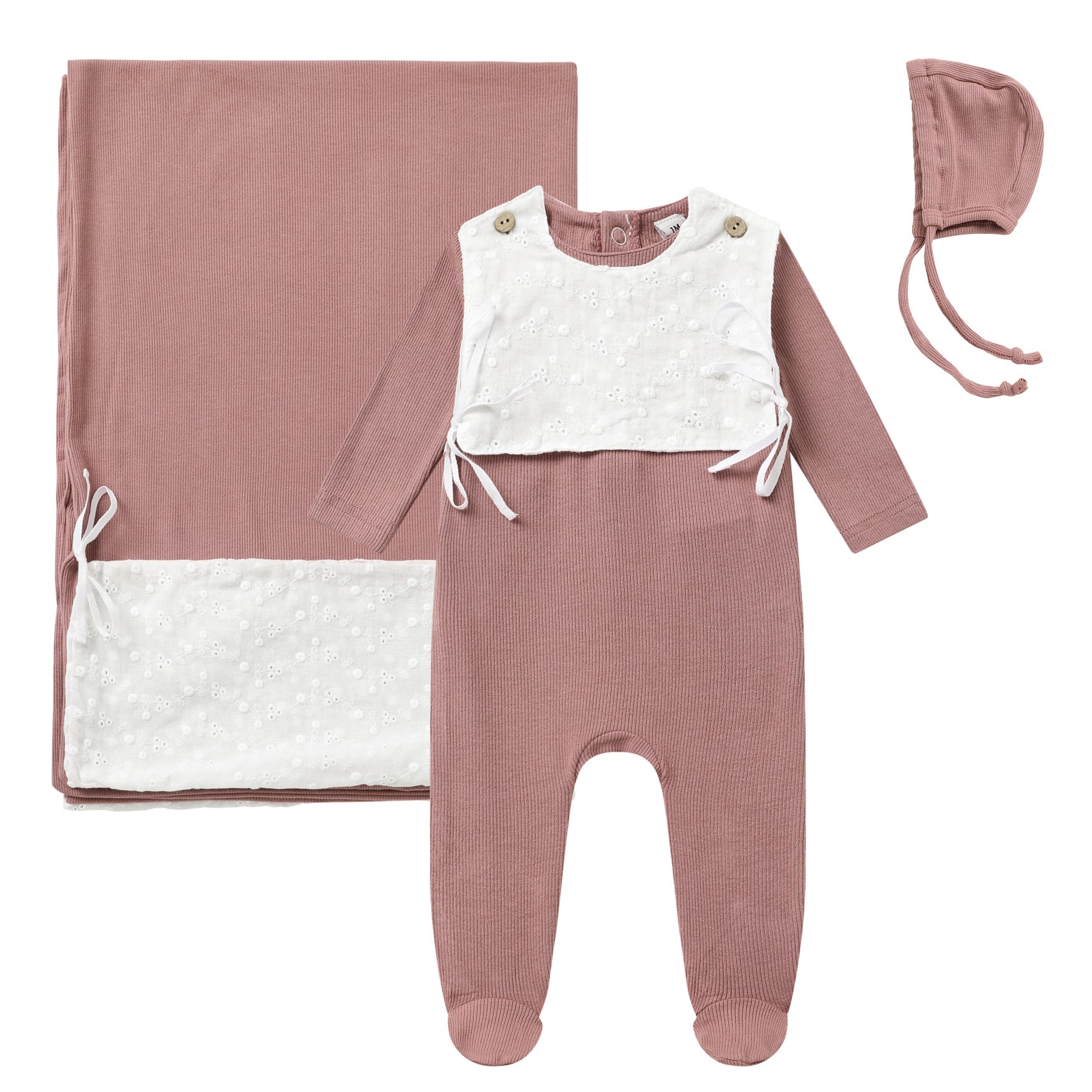 eyelet bib layette set