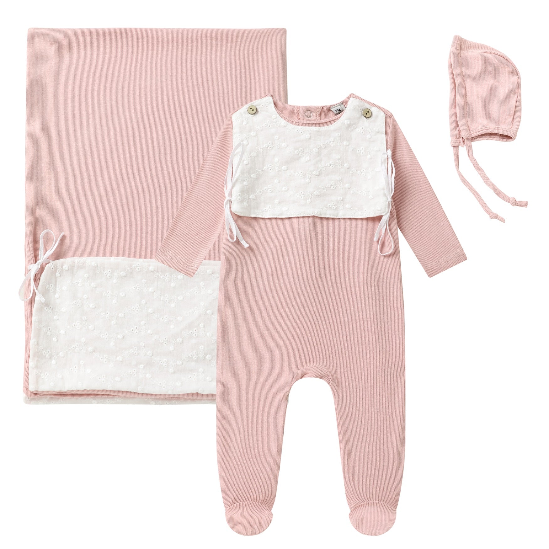 eyelet bib layette set