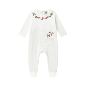 pink embroidered white rib babygrow