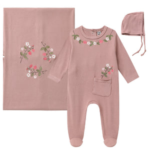 embroidered rib model babygrow set