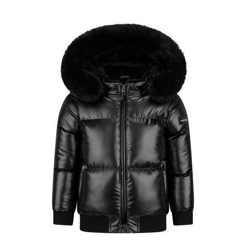 fur trim coat black