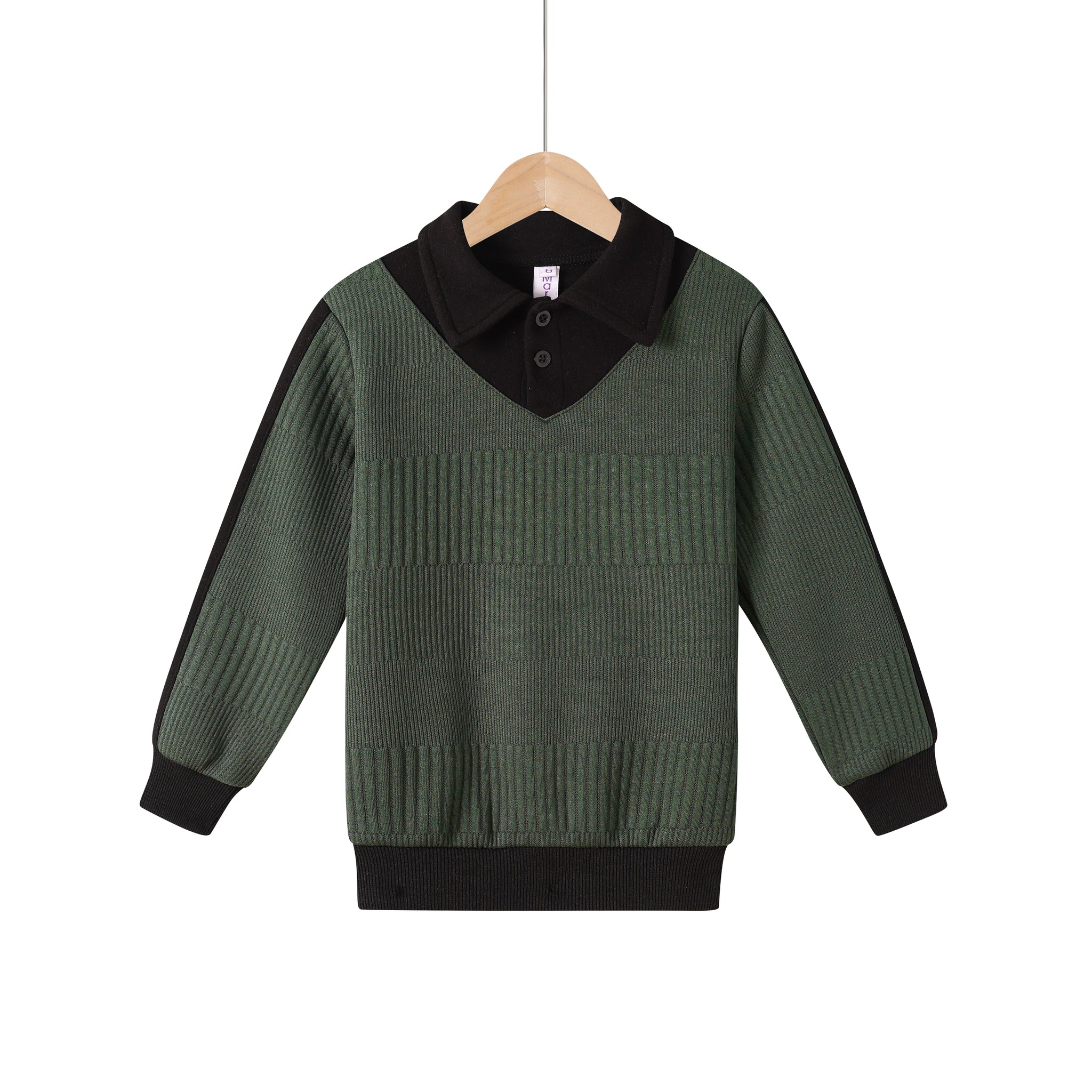 green rib pocket zip collar top