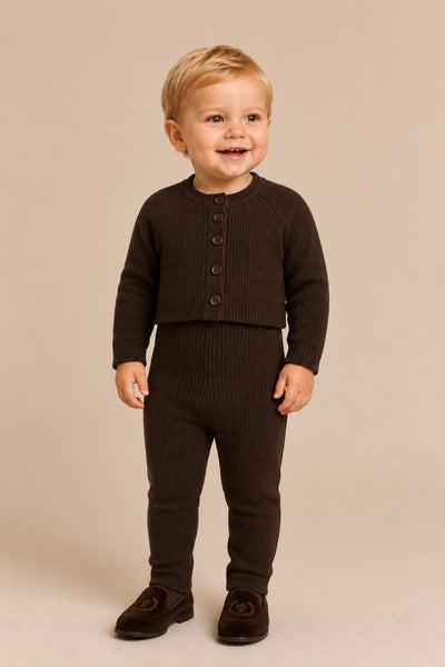 Cardigan & Suspender Knit set- Brown