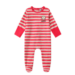 smiley stripe cotton footie- pink