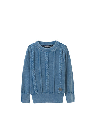 blue washed cable sweater