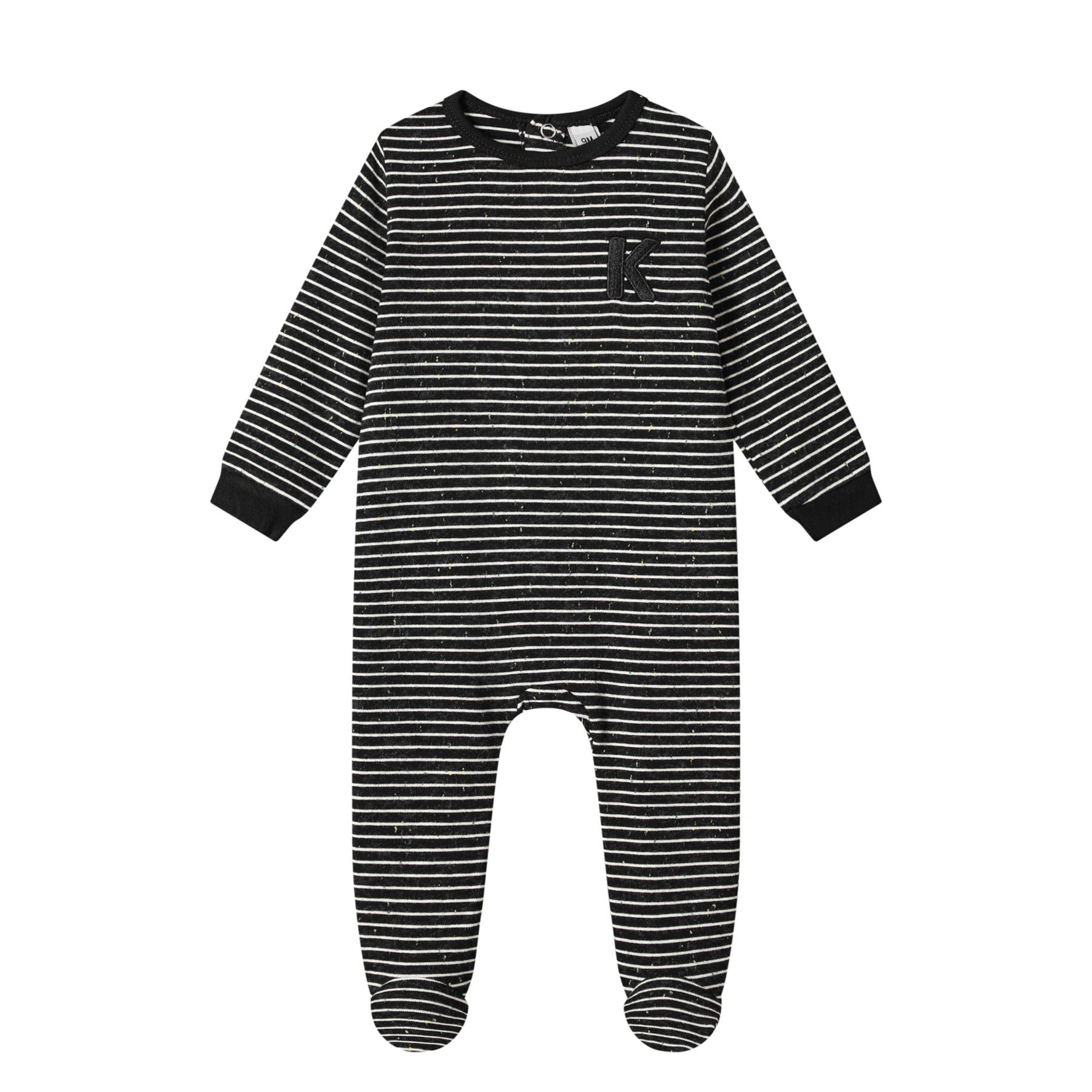 stripe cotton footie-black