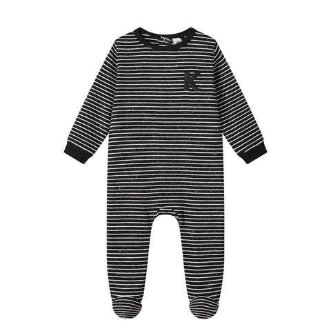 stripe cotton footie-black