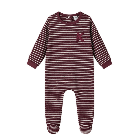 stripe winter cotton footie-wine