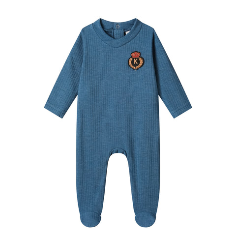 emblem cotton rib footie-blue