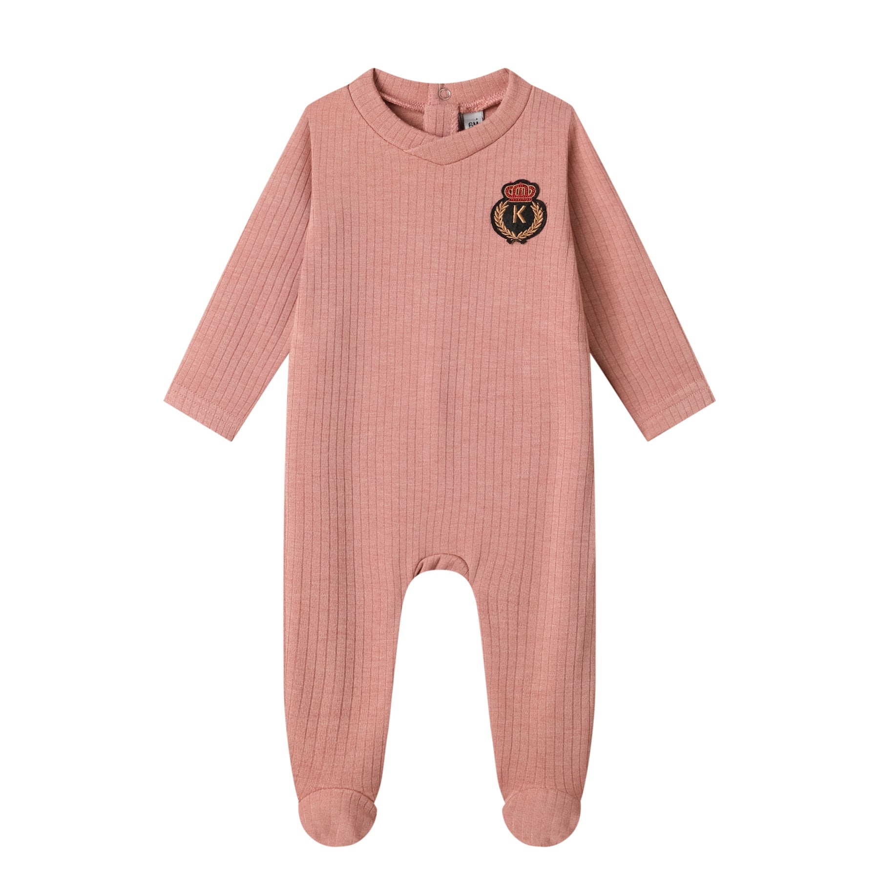 emblem cotton rib footie-pink