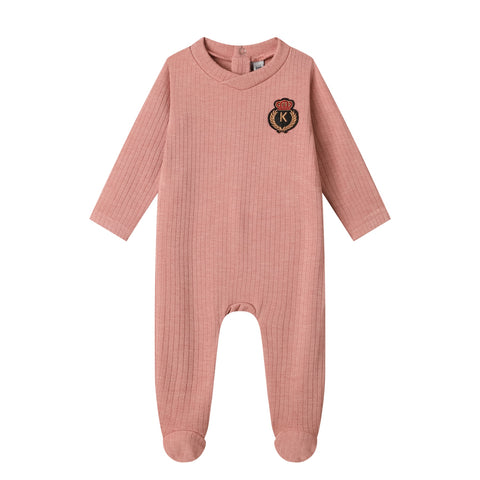 emblem cotton rib footie-pink