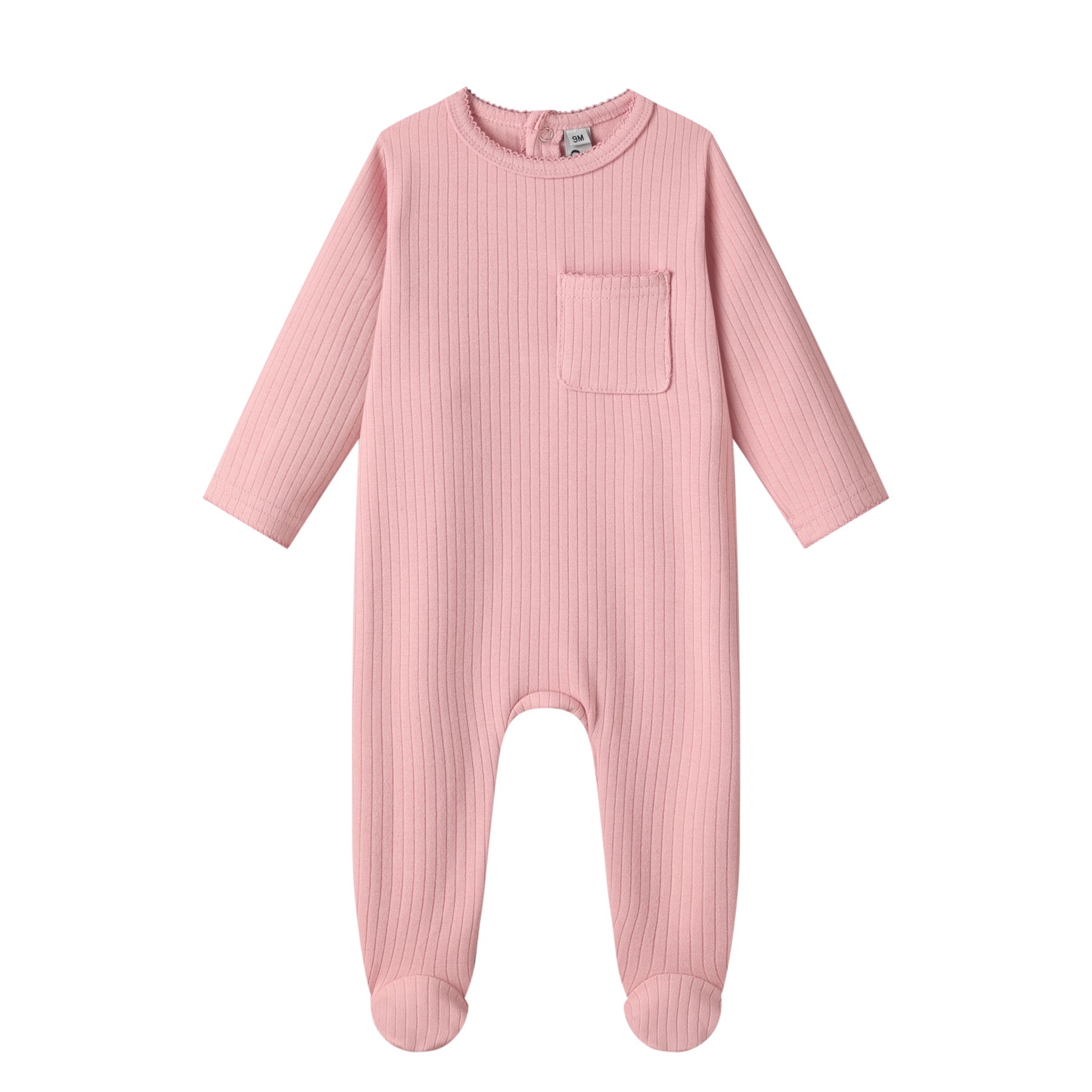 winter cotton rib pocket footie-pink