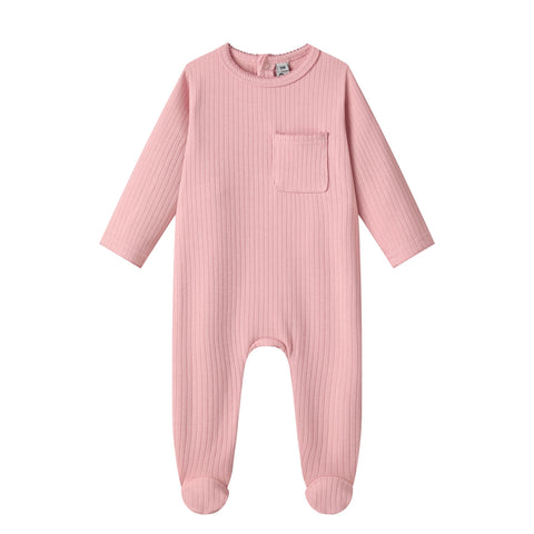 winter cotton rib pocket footie-pink