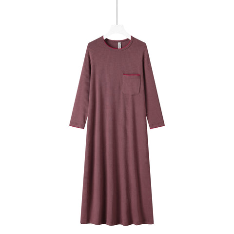 winter cotton rib pocket nightgown