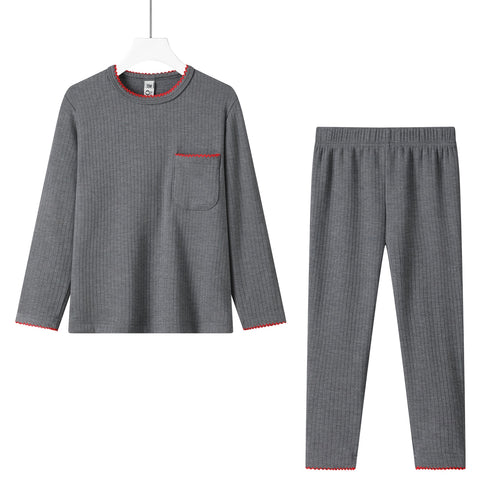 rib edge winter cotton pajama -grey