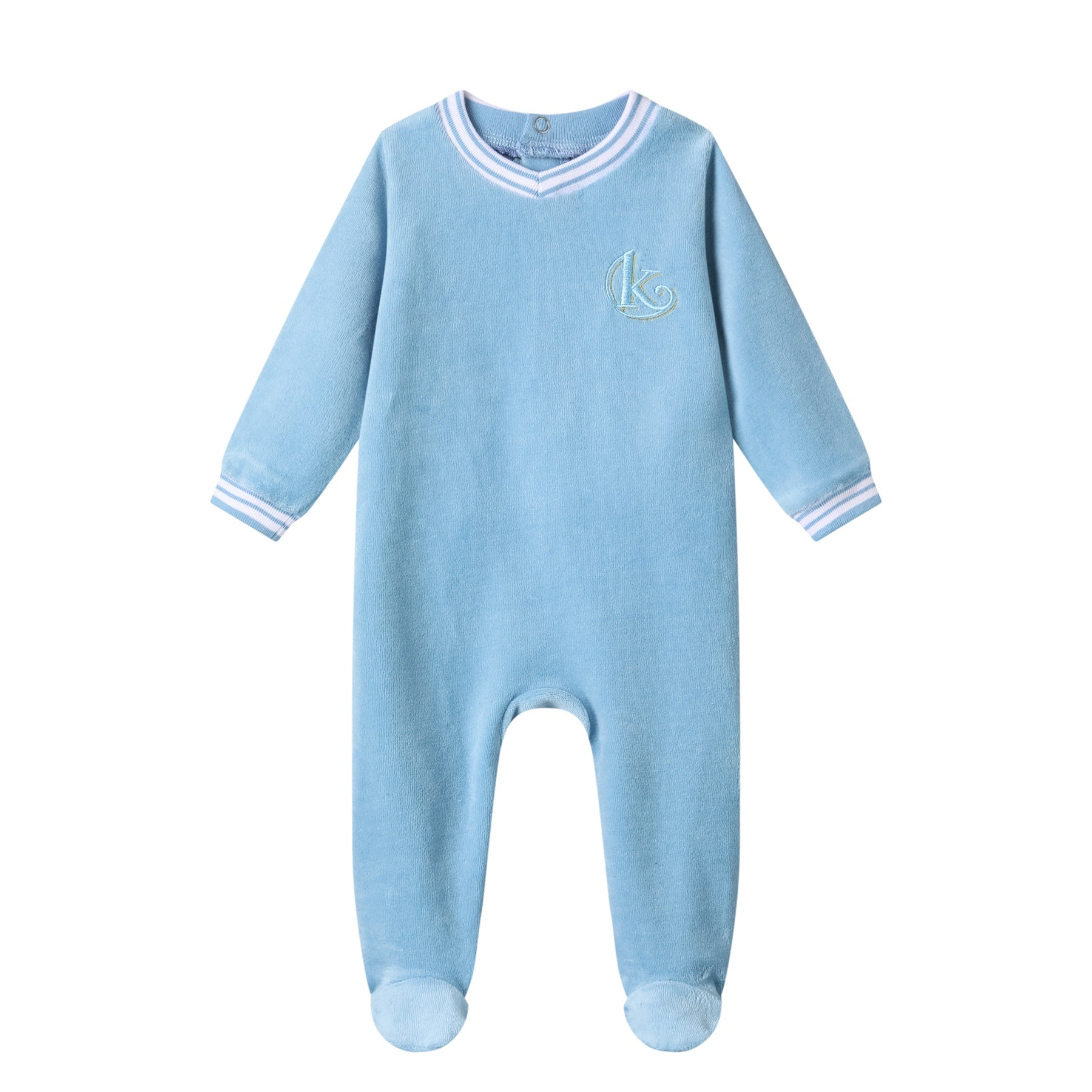 lt blue cotton velour footie