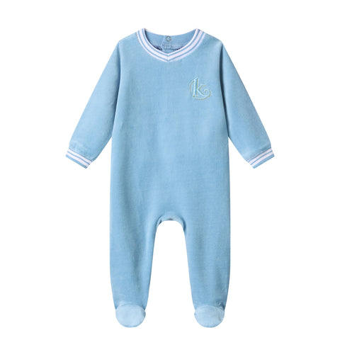 lt blue cotton velour footie