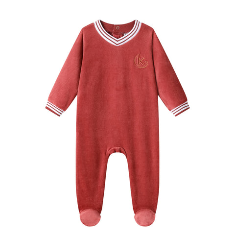 peach cotton velour footie