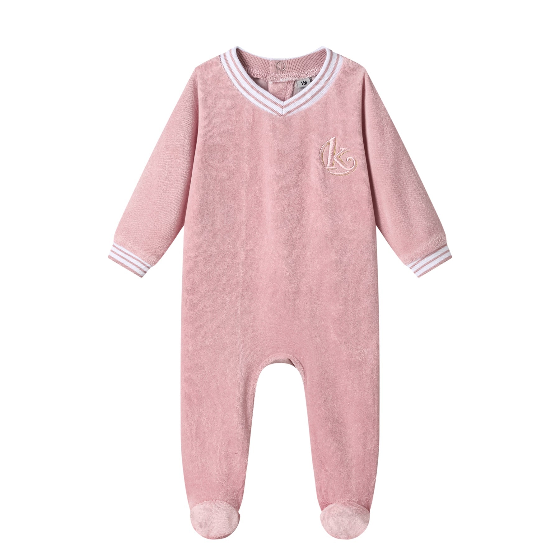 cotton velour footie-pink