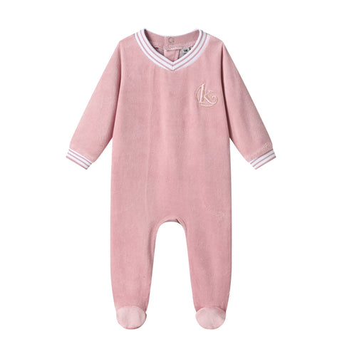 cotton velour footie-pink