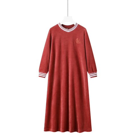 peach cotton velour stripe trim nightgown