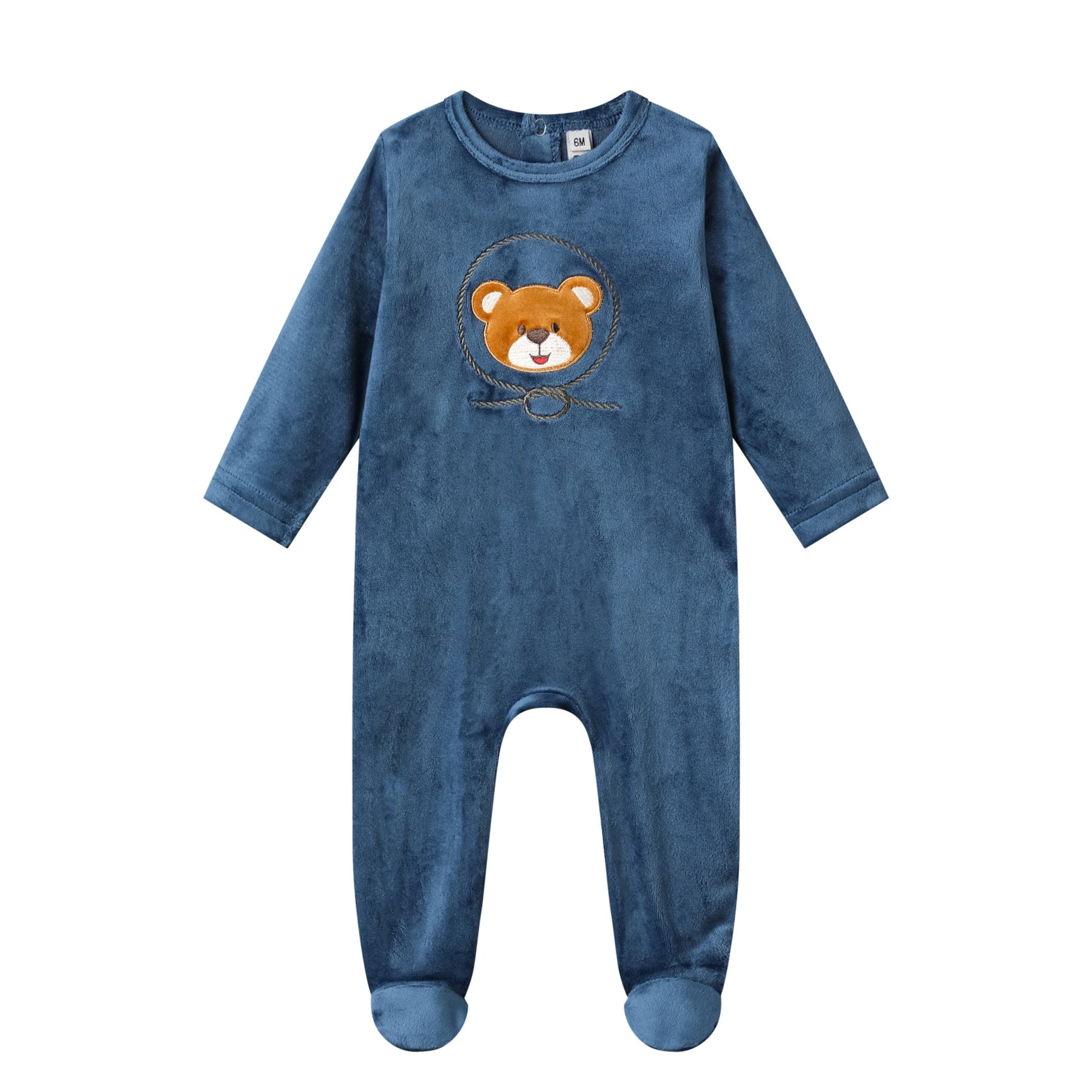 bear poly velour  footie- blue