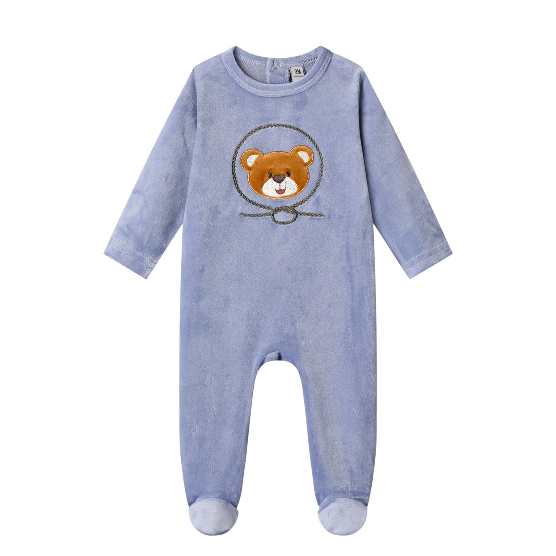 bear poly velour footie-blue