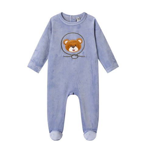 bear poly velour footie-blue