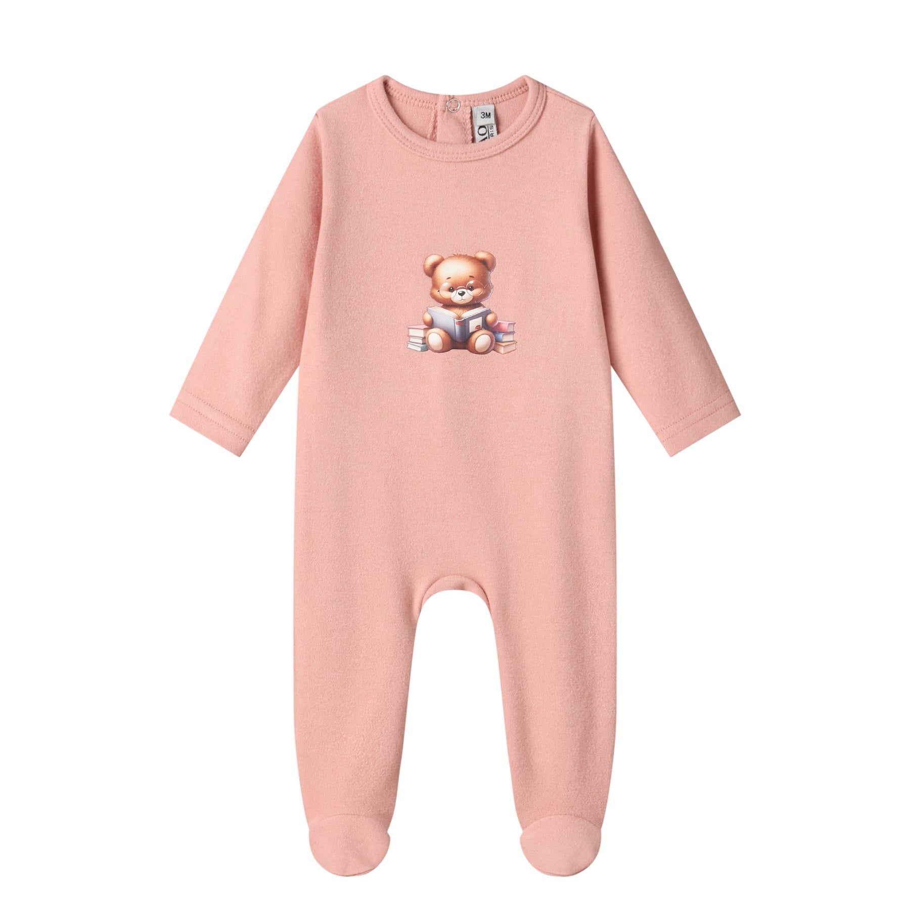 bear book sweat footie-pink