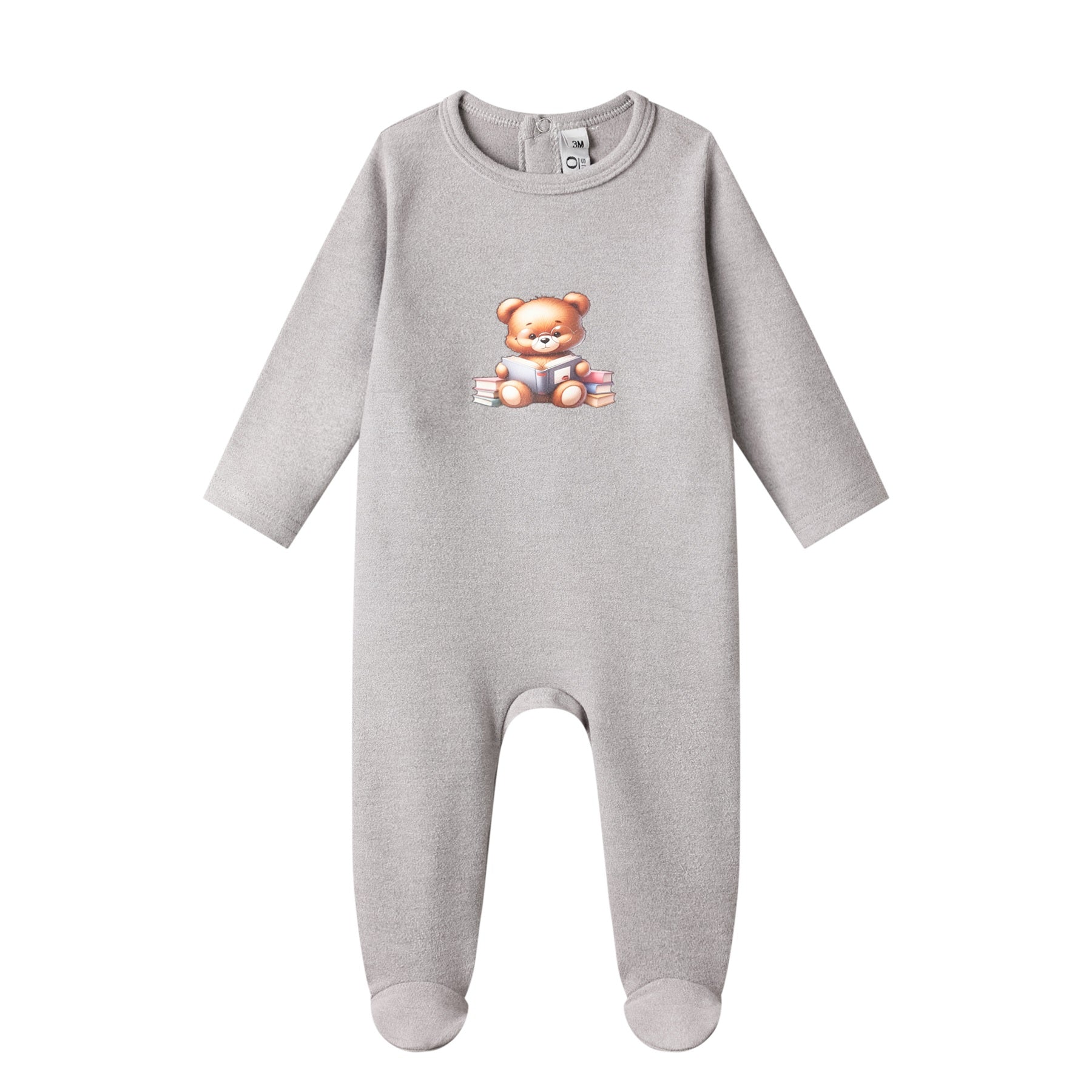 bear book sweat footie-grey