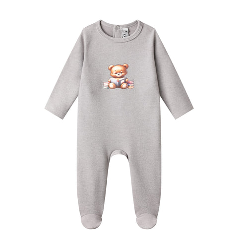 bear book sweat footie-grey