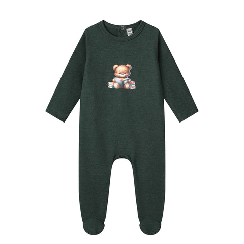 bear book sweat footie-green
