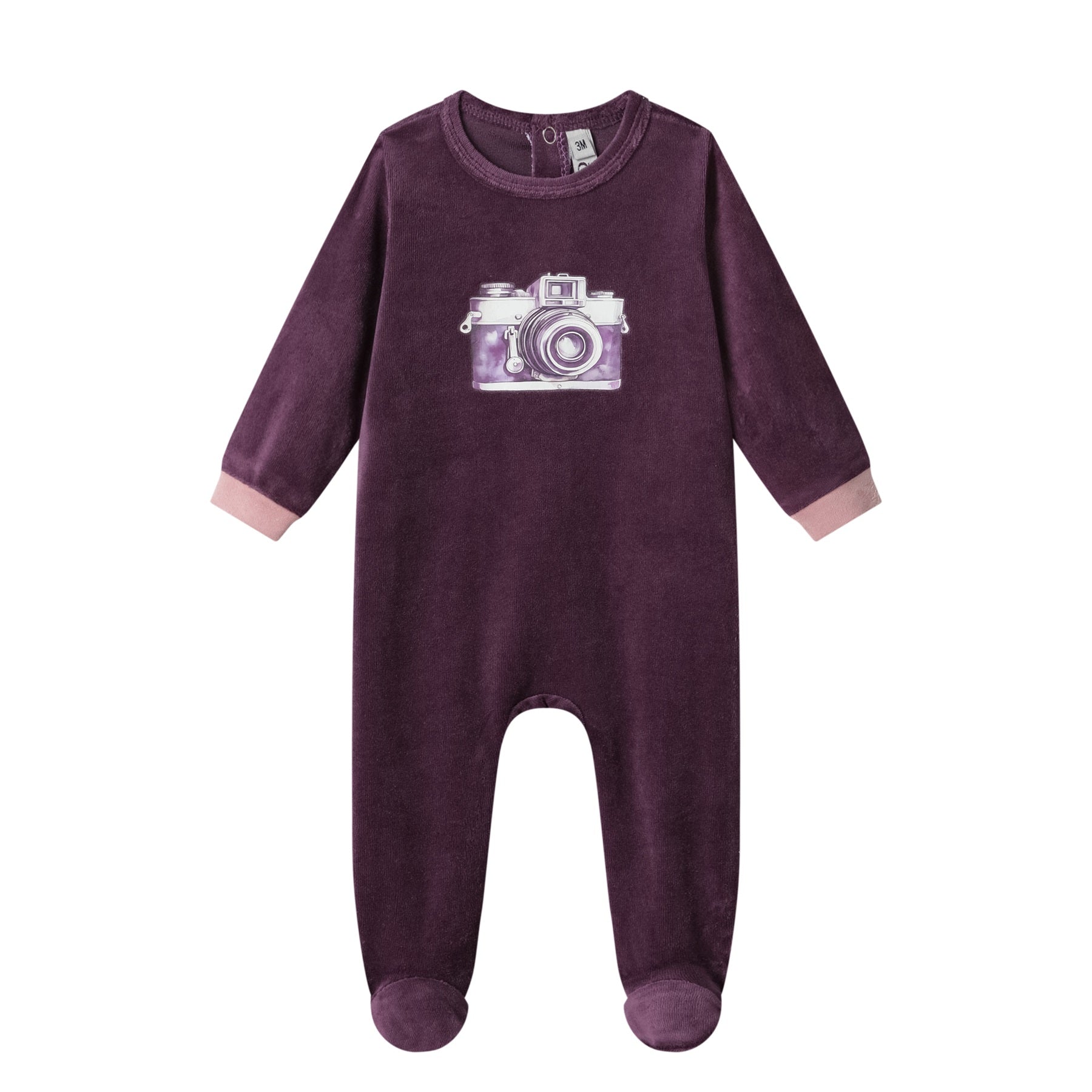 camera cotton velour footie