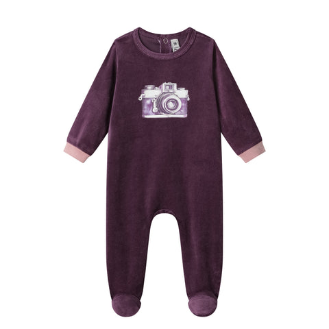 camera cotton velour footie