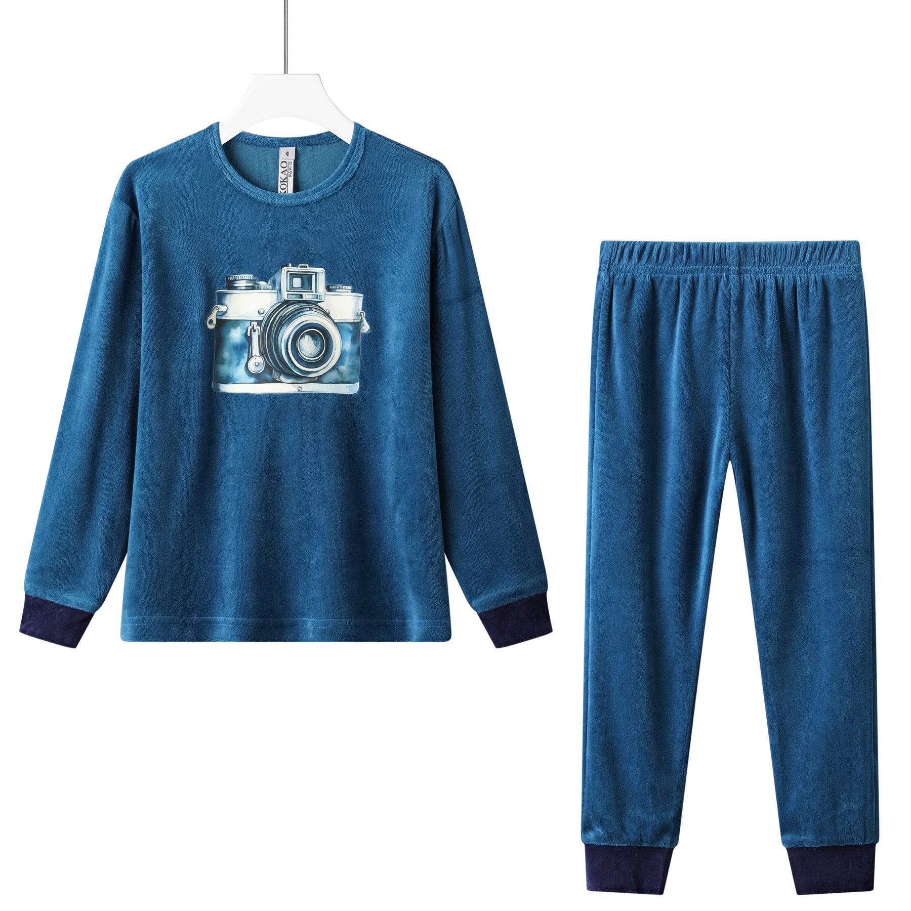 camera print cotton veour pajama