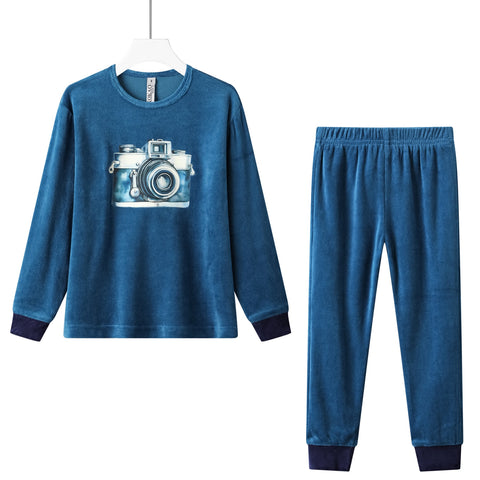 camera print cotton veour pajama