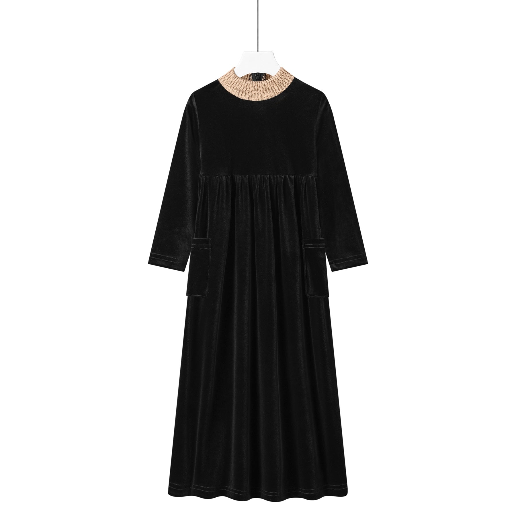 high neck pocket robe-cream