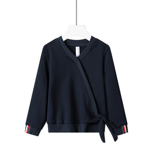 side tie colorblock navy top